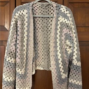 Cozy Gray and Cream Crochet Sweater